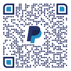A QR code with the PayPal logo in the center. Each corner contains a small blue icon, and the background is white. The code is designed for digital transactions or payments via PayPal.