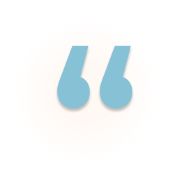A large, light blue quotation mark symbol is centered on a soft, off-white background with a subtle shadow effect.