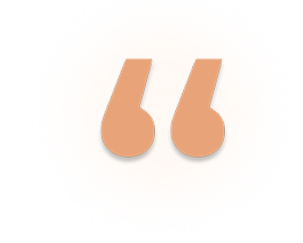 Large peach-colored quotation marks centered on a soft, light background with a subtle, colorful speckled border.