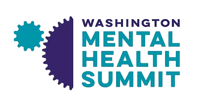 Logo for the Washington Mental Health Summit, featuring two interlocking gear shapes on the left and bold text on the right in blue and teal colors.